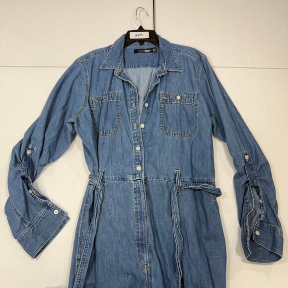 Lauren Ralph Lauren Criselda jean wide leg belted Jumpsuit Size 16 - Picture 4 of 7